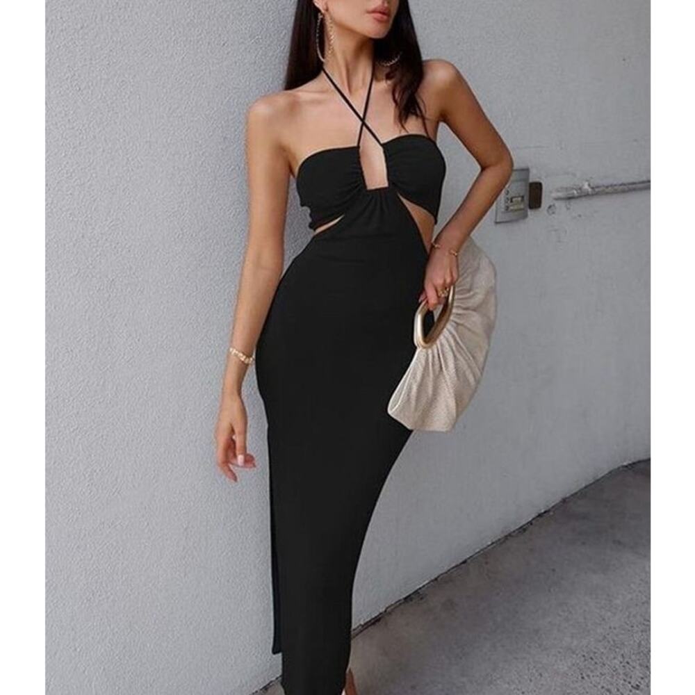 Runaway The Label Jodi Midi Cutout Black Dress sz L